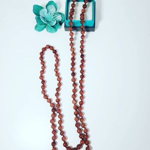 Super long Goldstone beaded necklace